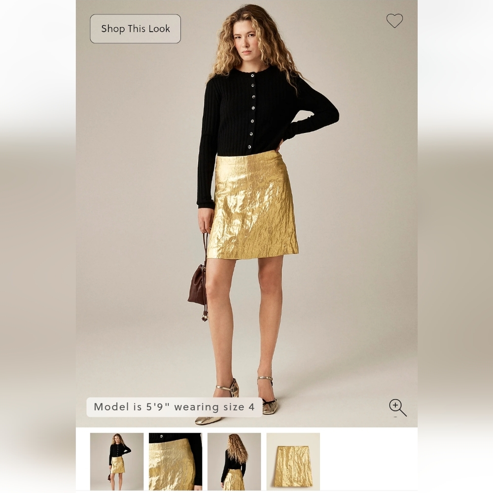 J. Crew Metallic Antique Gold Fairfax skirt in crinkle lamé Mini Skirt 00 4